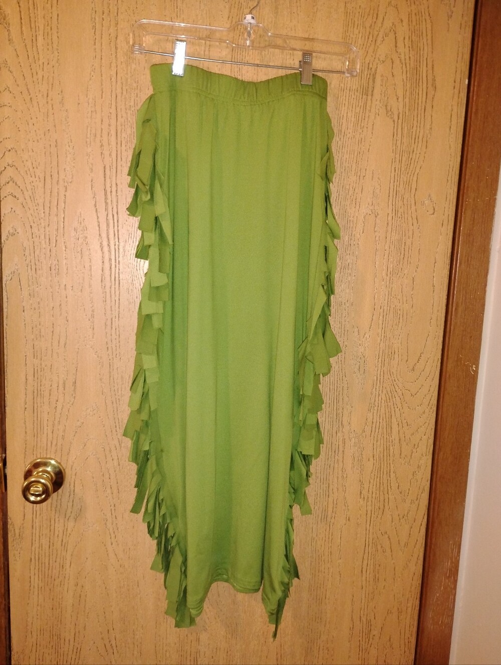 Olive Green Side-Fringe Ankle-Length Maxi Skirt, Size Small
